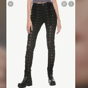 Royal Bones By Tripp Lace-Up & Fishnet Front Skinny Jeans